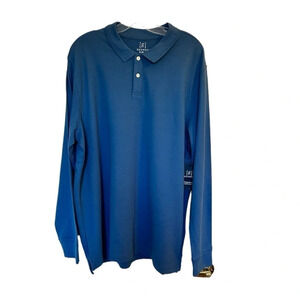 NWT Pique Polo long Sleeved Shirt by George Color Canal Blue